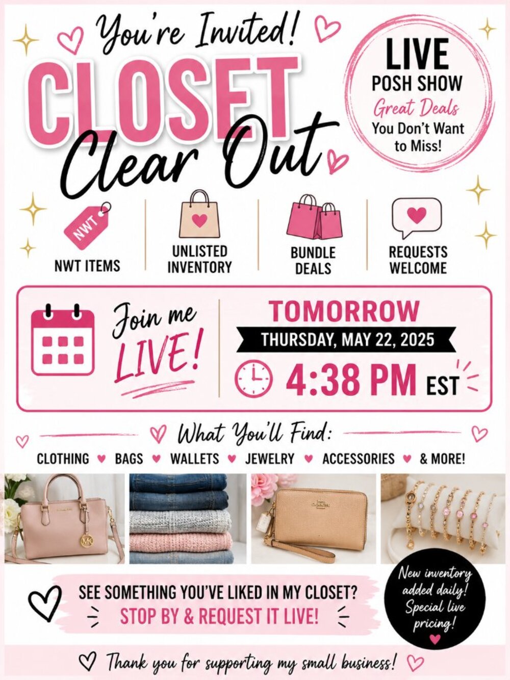 Closet Clear Out LIVE @ 4:38 PM EST | NWT • Unlisted Finds • Requests Welcome